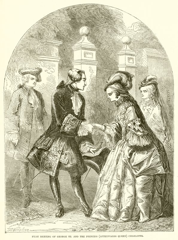 György első találkozása III. és a hercegnő (majd királynő) Charlotte alkotó: English School