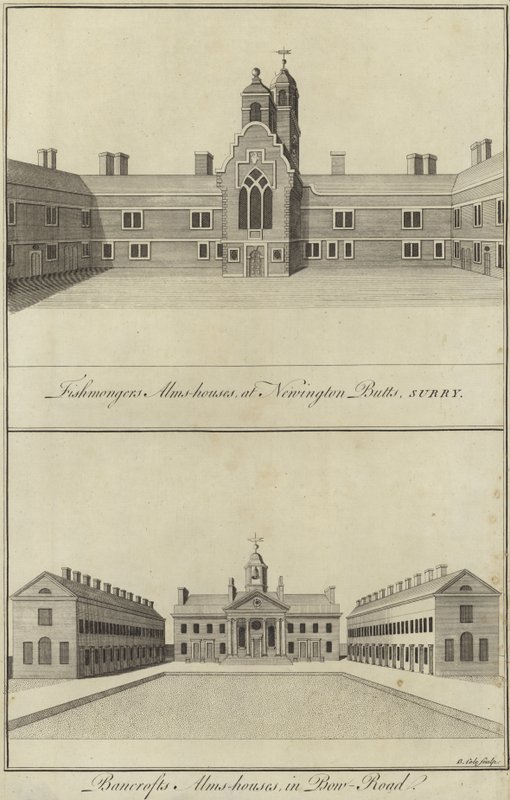 Fishmongers Almshouses, Newington Butts és Bancrofts Almshouses, Bow Road, London alkotó: English School