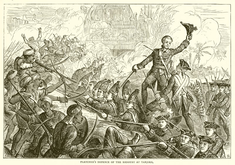 Fletcher védelme a redoubt ellen Tanjore-nál (1771) alkotó: English School