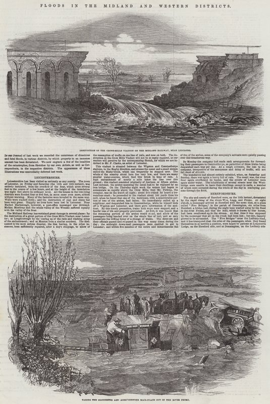 Áradások a Midland és a Western körzetekben (metszet) alkotó: English School