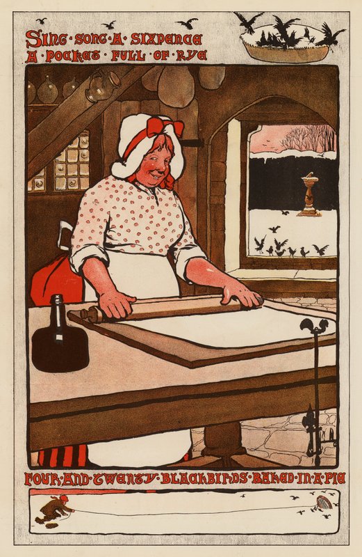 Pitében sült négy és húsz feketerigó (színes litho) alkotó: English School