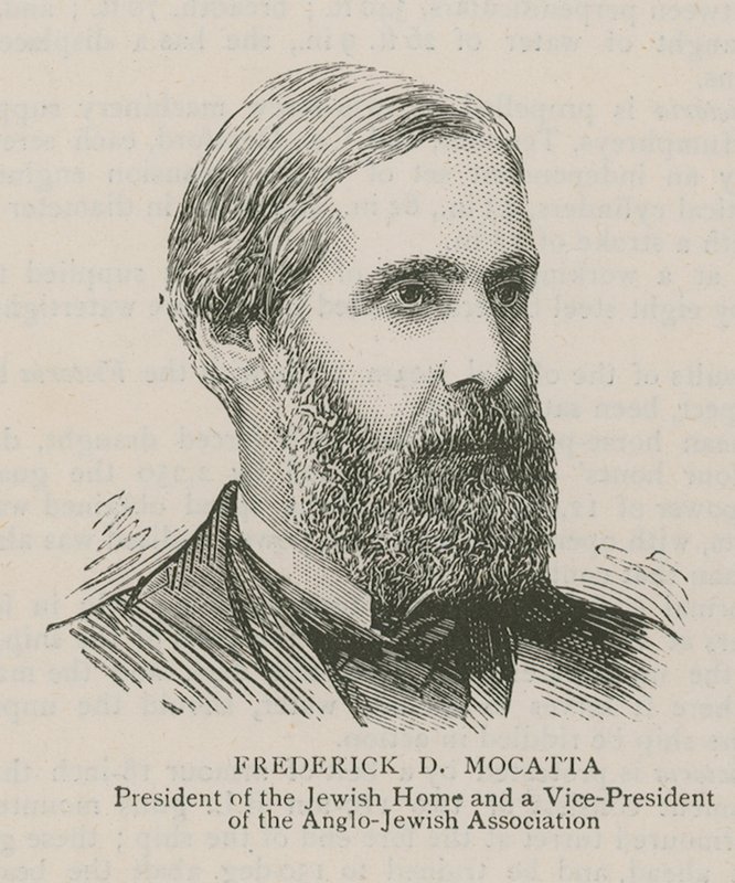 Frederick D Mocatta, a Zsidó Otthon elnöke és az Angol-Zsidó Szövetség alelnöke alkotó: English School