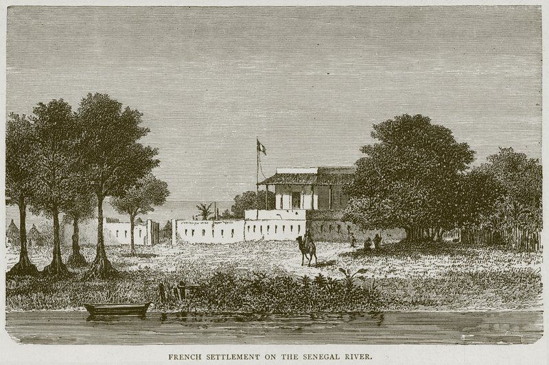 Francia település a Szenegál folyón, illusztráció az Illustrated Travelsből, 1880 körül alkotó: English School