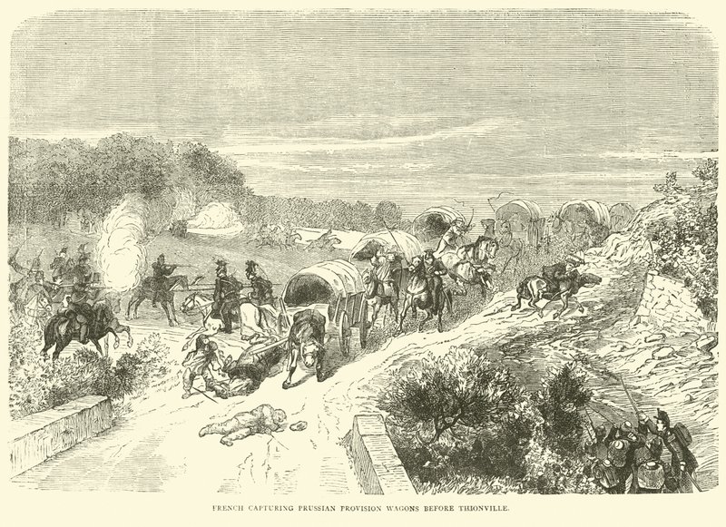 A franciák elfoglalják a porosz ellátási kocsikat Thionville előtt, 1870 szeptemberében alkotó: English School