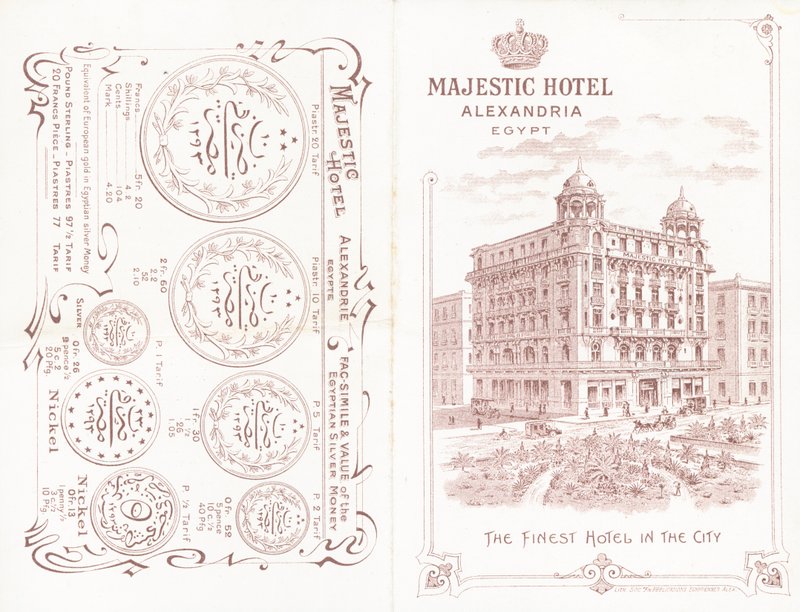 Az alexandriai Majestic Hotel brosúrájának első és hátsó borítója alkotó: English School