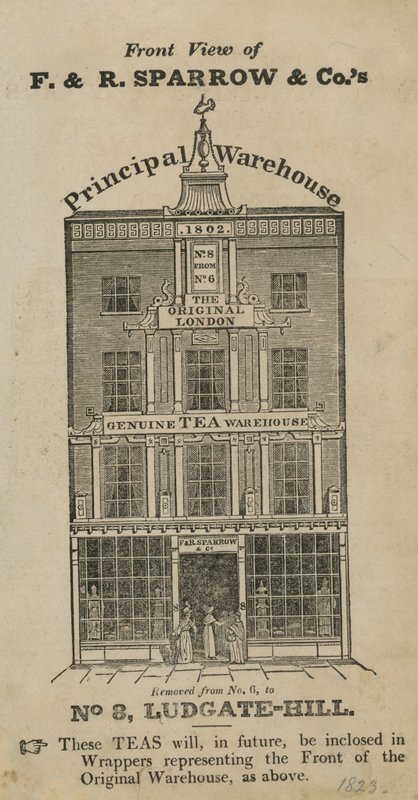 A Ludgate Hillben található Fred & Robert Sparrow & Cos raktár elölnézete alkotó: English School