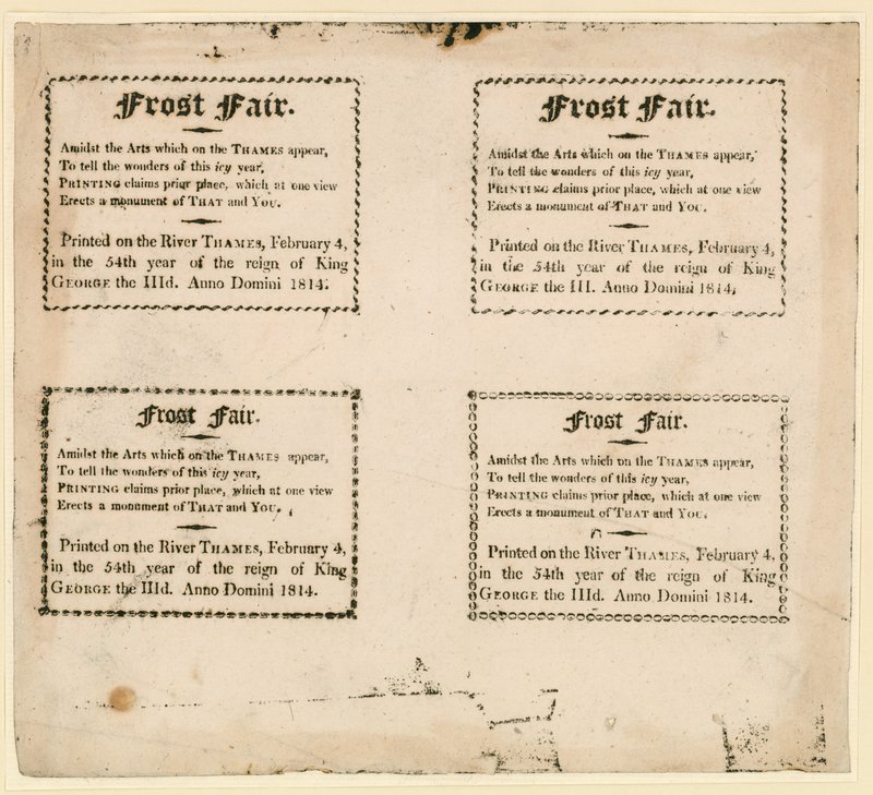 1814-es fagyvásár – jégre nyomtatott emléktárgyak alkotó: English School