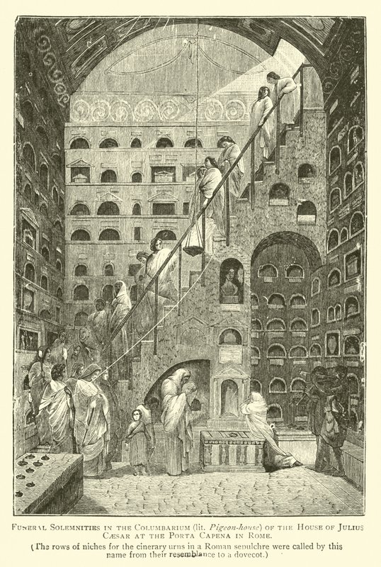 Temetési ünnepségek a római Porta Capenában, a Julius Caesar-ház Columbáriumában (világított galambház) alkotó: English School
