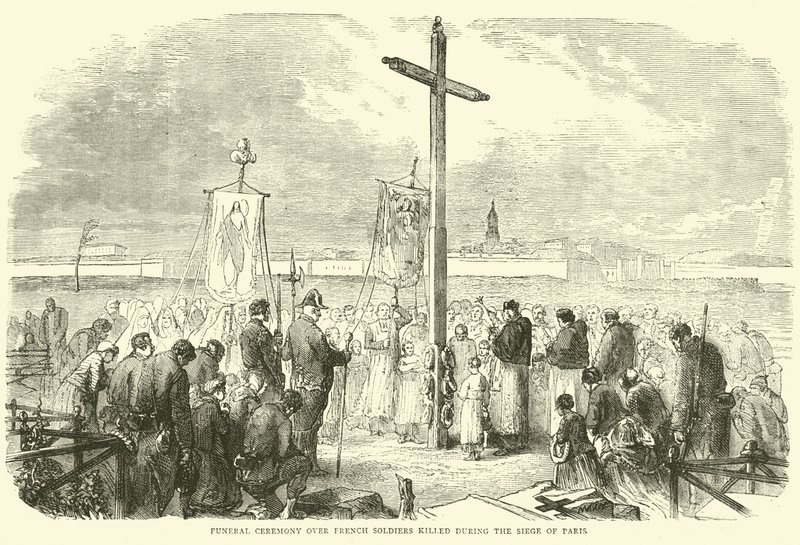 Temetési szertartás Párizs ostroma alatt elesett francia katonák felett, 1870. október alkotó: English School