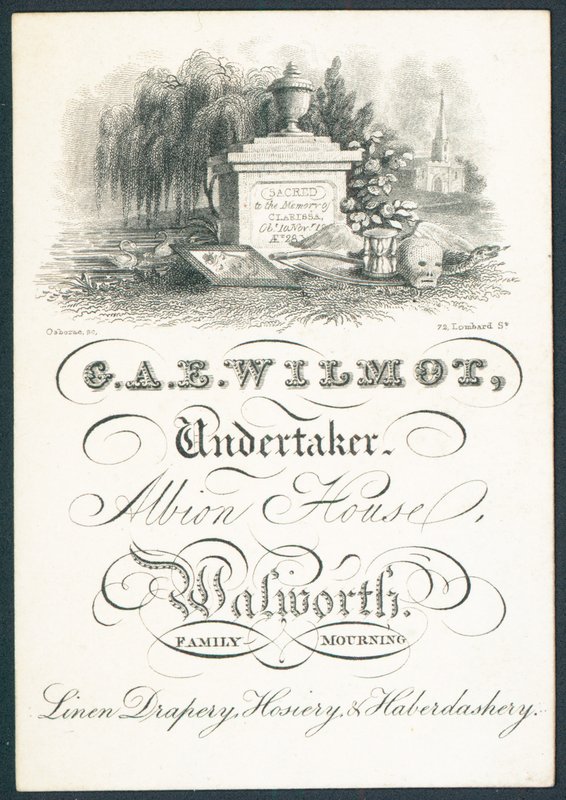 G A E Wilmot, temetkezési vállalkozó, kereskedelmi kártya alkotó: English School