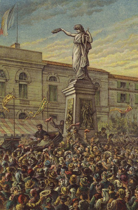 Garibaldi leleplezi a Mentana emlékművet Milánóban alkotó: English School
