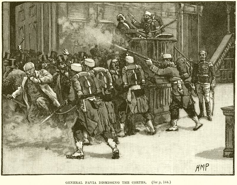 Pavia tábornok elbocsátja a Cortes-t alkotó: English School