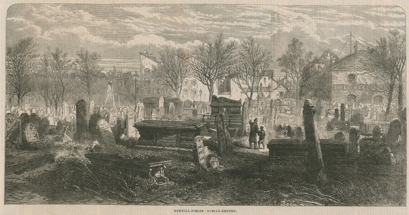 A Bunhill Fields temető általános képe alkotó: English School