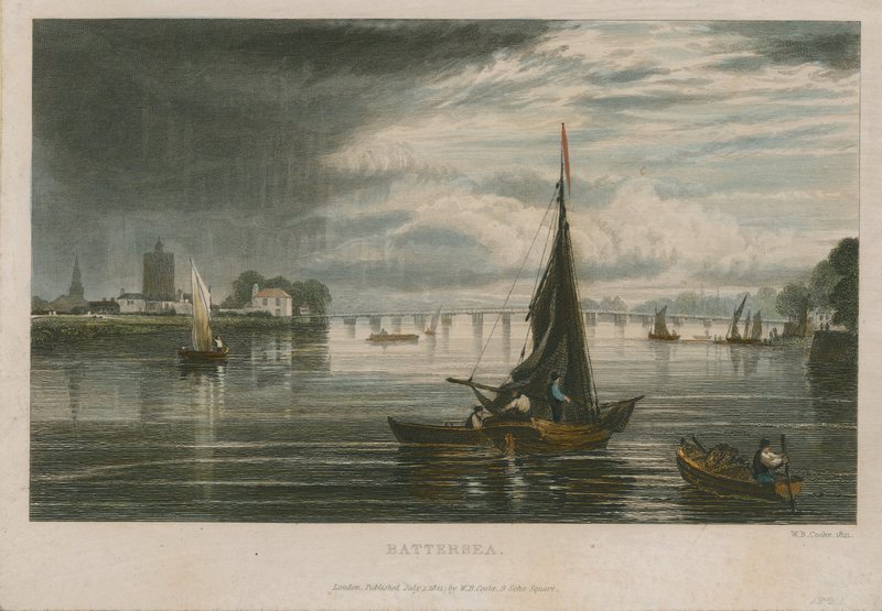 Általános nézet a hajókról a Temzén Battersea-n alkotó: English School