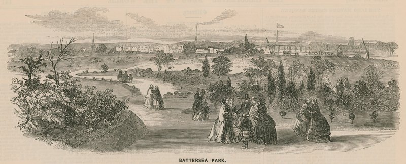 A Battersea Parkban sétáló emberek általános képe alkotó: English School