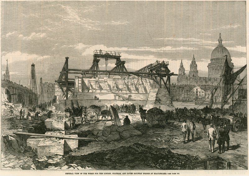A londoni, chathami és doveri vasúti híd munkáinak általános képe, Blackfriars, London alkotó: English School