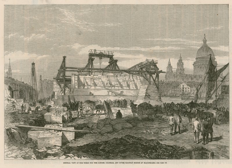 A londoni, chathami és doveri vasúti híd munkáinak általános képe, Blackfriarsben alkotó: English School