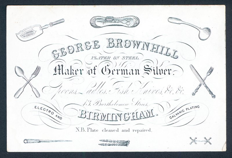 George Brownhill, német ezüst gyártó, kereskedelmi kártya alkotó: English School