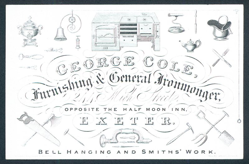 George Cole, lakberendezési és általános vaskereskedő, kereskedelmi kártya alkotó: English School