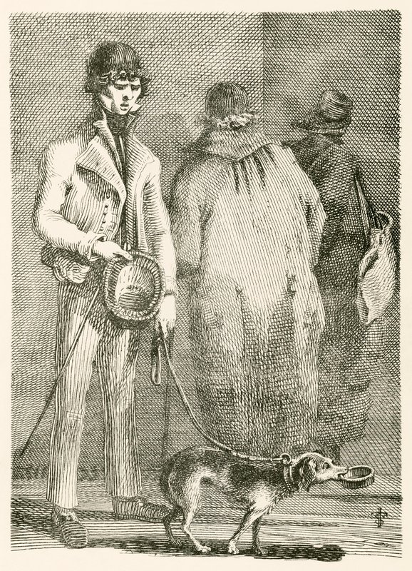George Dyball, egy vak koldus, jelentős hírnévvel és kutyája, Nelson alkotó: English School