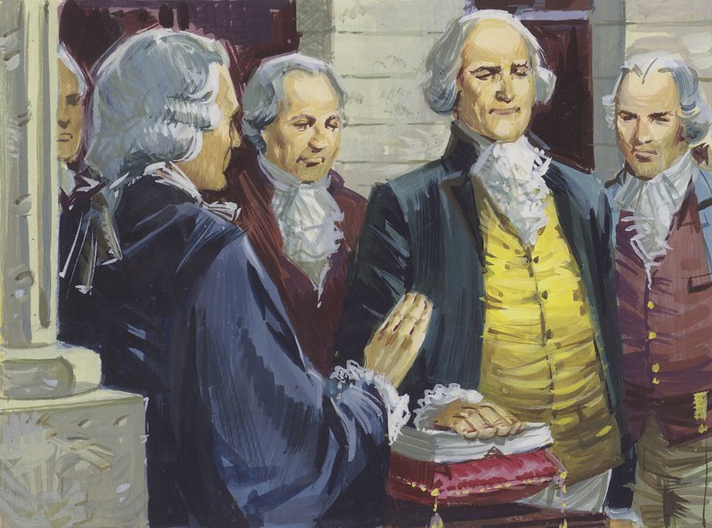 George Washington letette az első amerikai elnöki esküt New Yorkban alkotó: English School