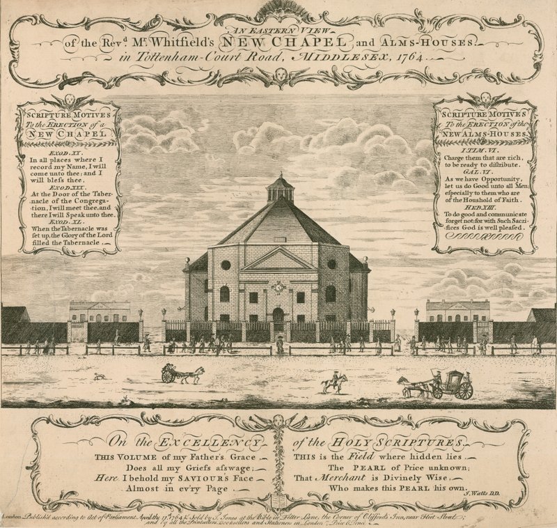 George Whitfields új kápolna és alamizsnaházak a Tottenham Court Roadon, London, 1764 alkotó: English School