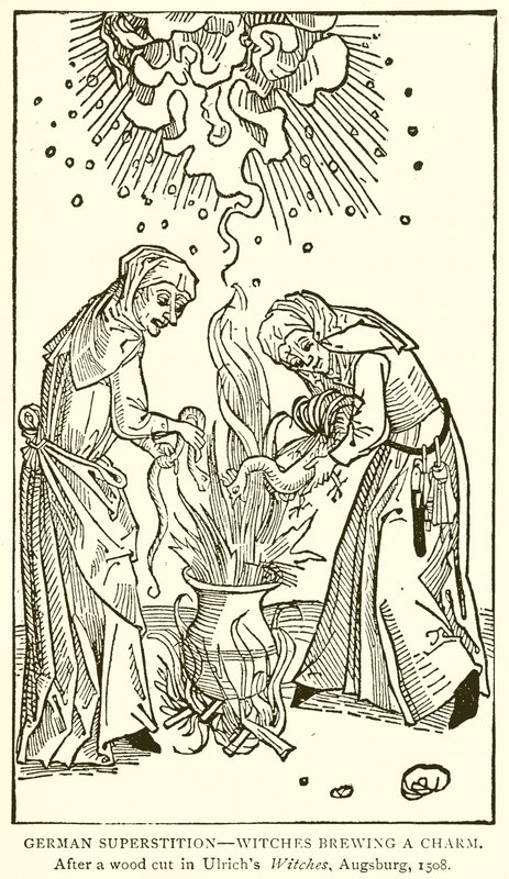 Német babona – Boszorkányok varázst készítenek. Egy favágás után az Ulrichs Witches-ben, Augsburgban, 1508 alkotó: English School