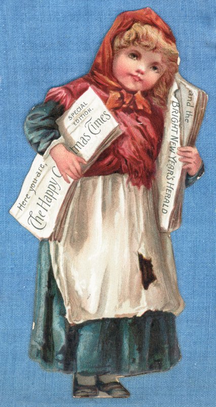 Lány szállít újságokat, karácsonyi kártya alkotó: English School