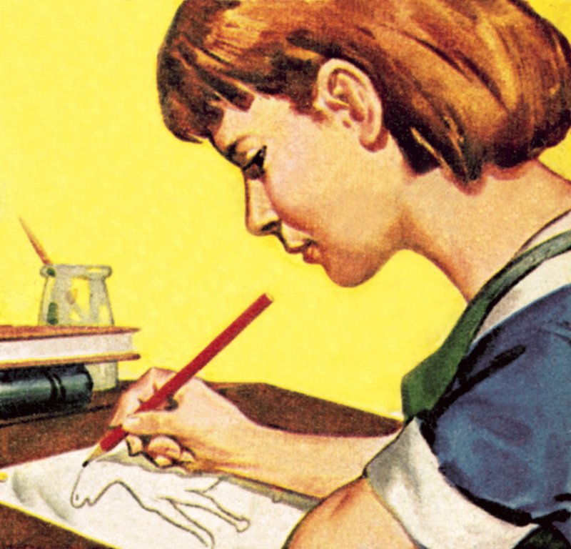Lány rajz ceruzával alkotó: English School