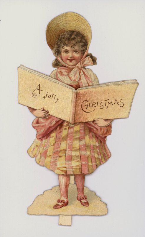 Lány kezében egy könyv: karácsonyi üdvözlőlap (chromolitho) alkotó: English School