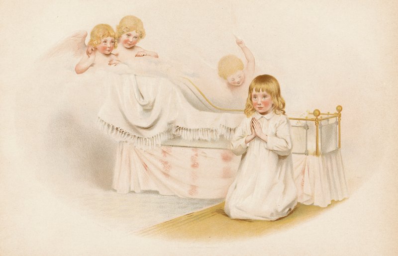 Lány imádkozik az ágya mellett (chromolitho) alkotó: English School
