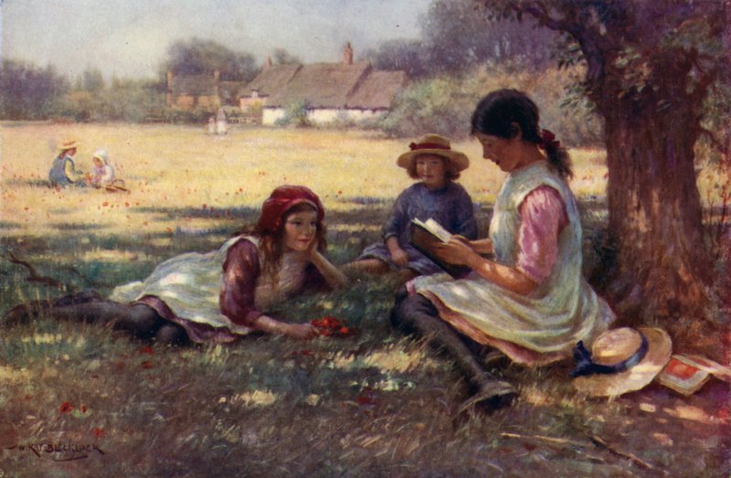 Lány mesét olvas más gyerekeknek (színes litó) alkotó: English School