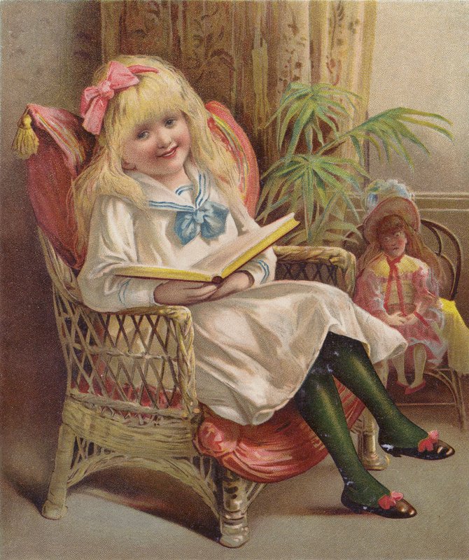 Lány olvas egy széken (kromolito) alkotó: English School