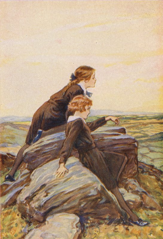 Lányok egy sziklás dombtetőn (színes litográfia) alkotó: English School