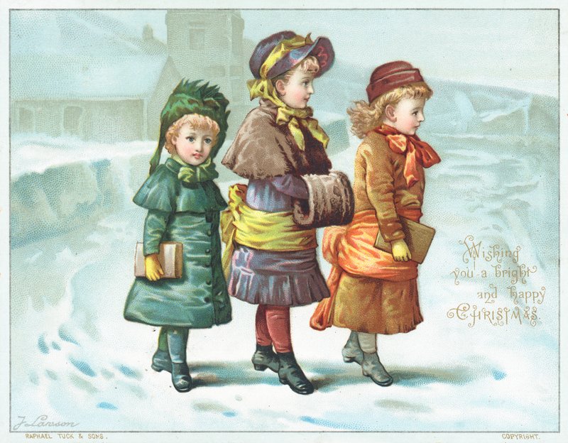 Lányok séta a hóban, karácsonyi kártya alkotó: English School