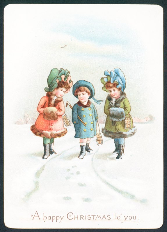 Lányok séta a hóban, karácsonyi kártya alkotó: English School