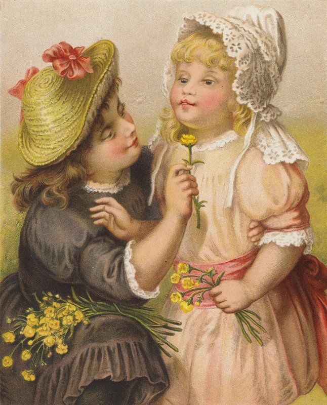 Lányok boglárkával (chromolitho) alkotó: English School