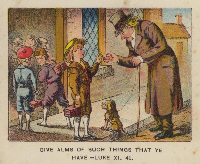 Adjatok alamizsnát azokból, amik nálatok van, Lukács XI 41 (színes litho) alkotó: English School
