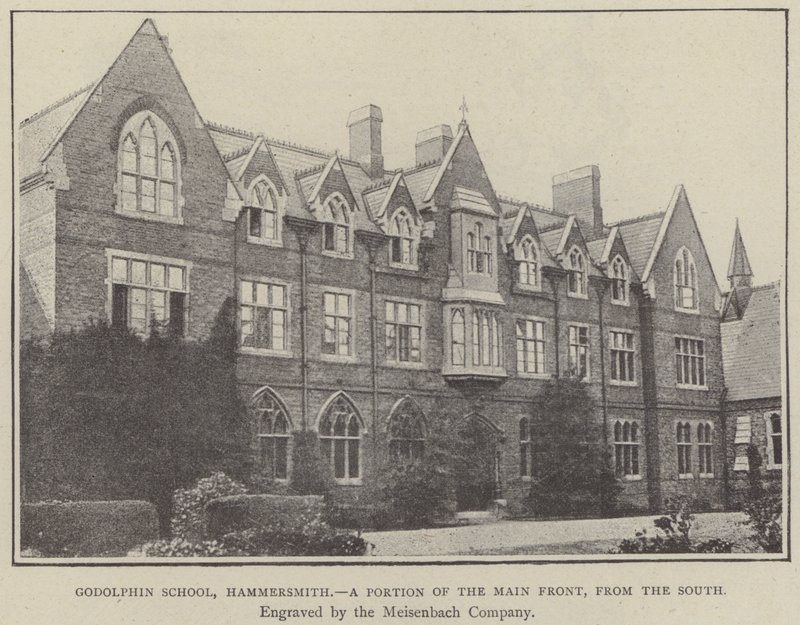 Godolphin School, Hammersmith, a főhomlokzat egy része, délről (metszet) alkotó: English School
