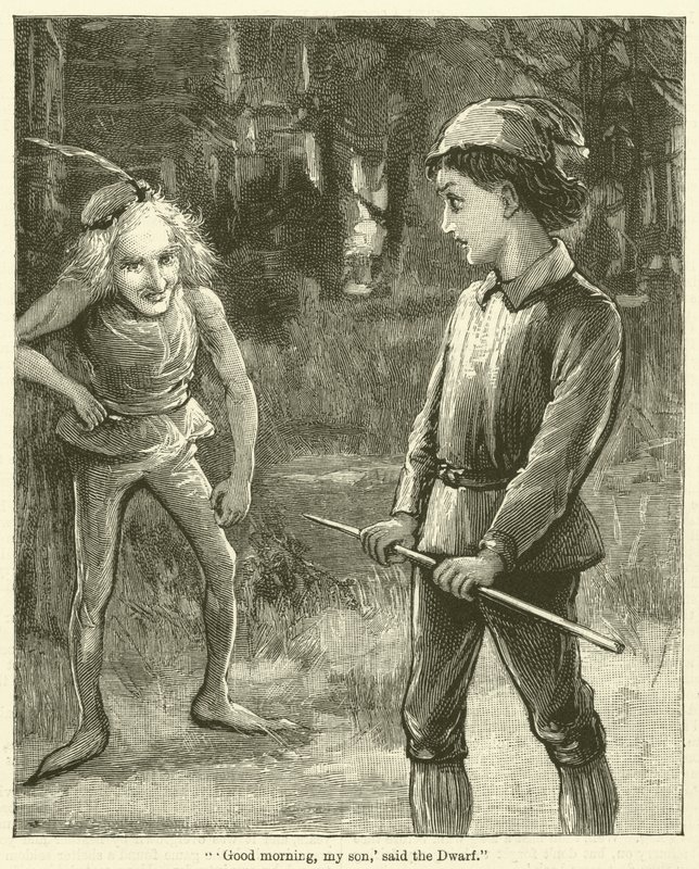 "Jó reggelt, fiam" - mondta a törpe (metszet). alkotó: English School