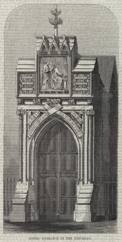 Gótikus bejárat az Új úton (metszet) alkotó: English School