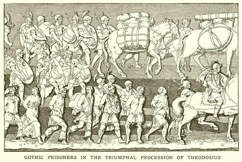 Gótikus foglyok Theodosius diadalmenetében alkotó: English School