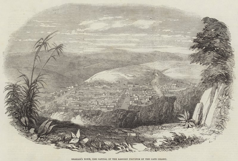 Graham városa, a Cape Colony keleti tartományának fővárosa (metszet) alkotó: English School