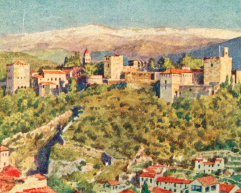 Granada, Alhambra (színes litográfia) alkotó: English School