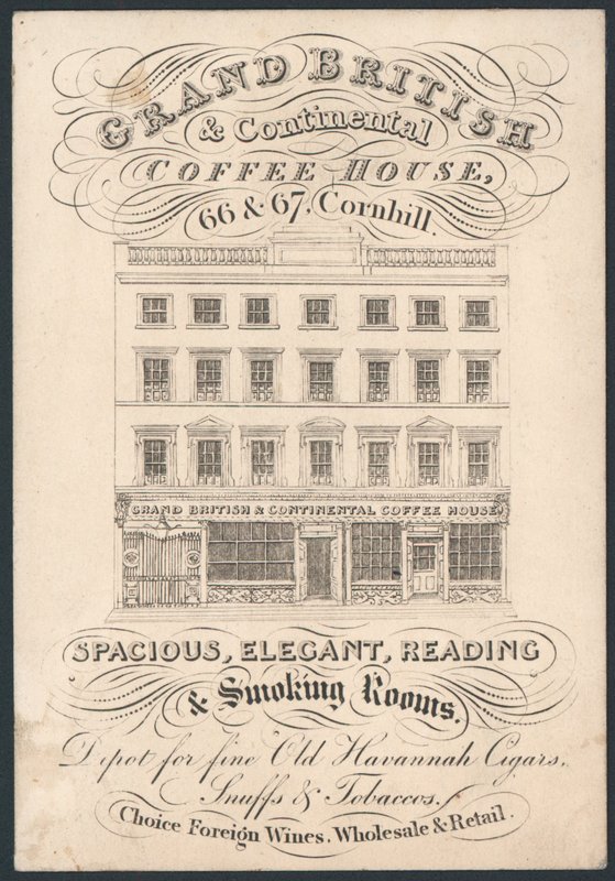 Grand British és Continental Coffee House, 66 és 67 Cornhill, kereskedelmi kártya alkotó: English School