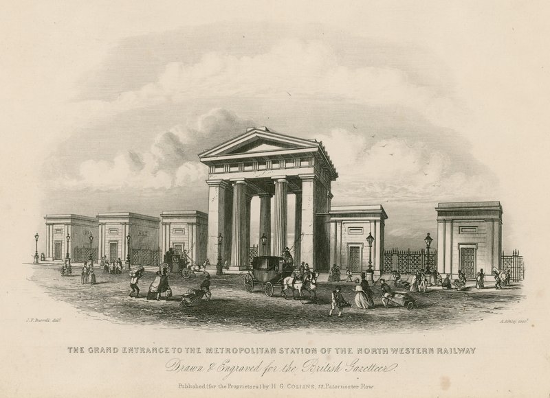 Nagy bejárat a londoni North Western Railway Metropolitan állomására alkotó: English School