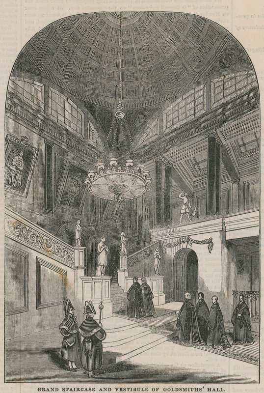 A Goldsmiths Hall hatalmas lépcsőháza és előcsarnoka alkotó: English School