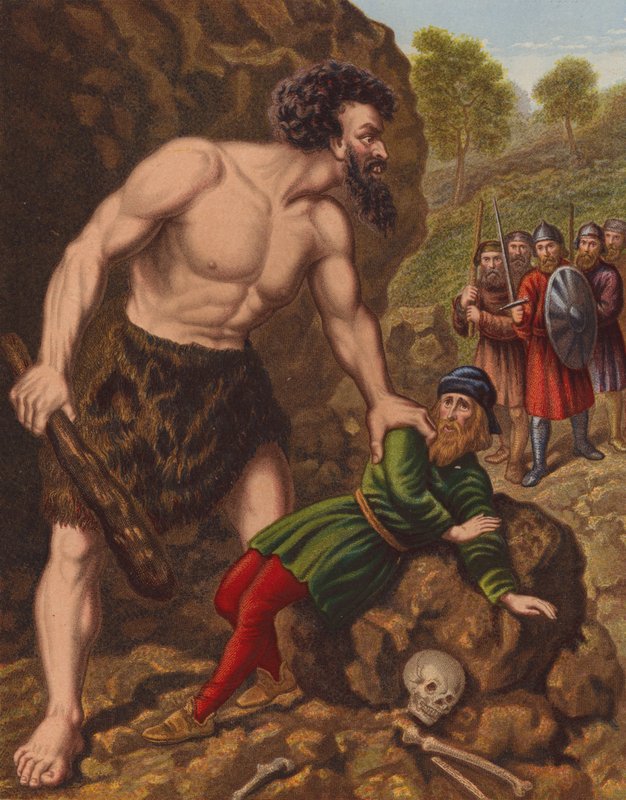 Nagy-Szív és társai megtámadják az óriás Slay-Goodot (színes litográfia) alkotó: English School