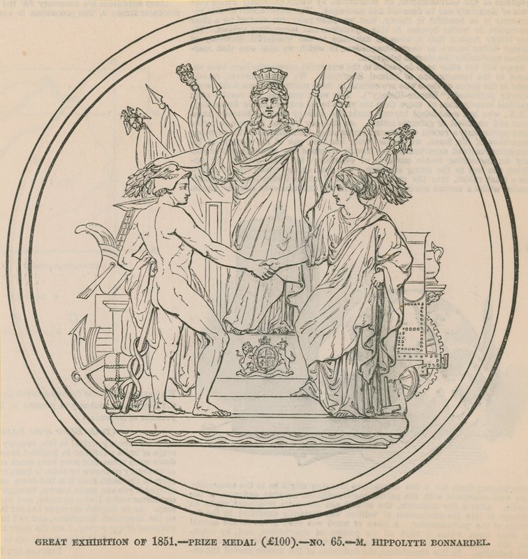 1851. évi nagy kiállítás – díjérem (100 GBP), M. Hippolyte Bonnardelnek ítélték alkotó: English School