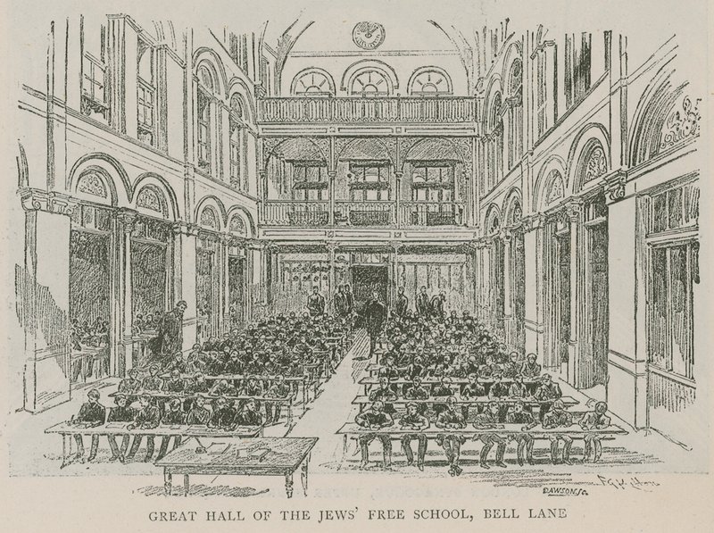 A Zsidó Szabadiskola nagyterme, Bell Lane, London alkotó: English School